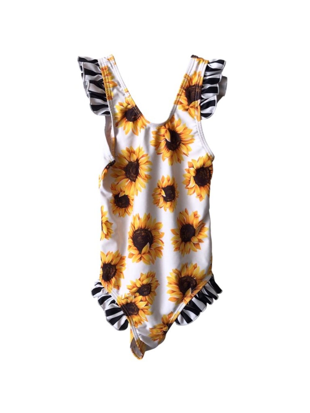 Girl's Yellow White Sunflower Print Ruffle Swimsuit Medium (6-9M)